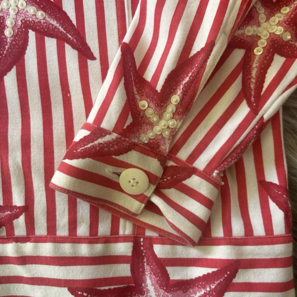 Vintage Outlander Plus Size 1x Women Button Up Top Jacket Red White Starfish - Picture 5 of 10